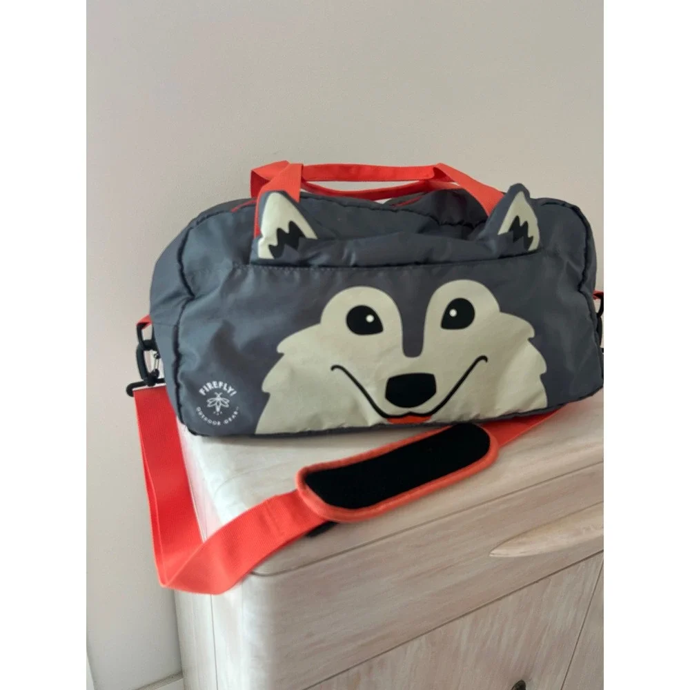 Firefly Outdoor Gear Youth Duffel Bag Grey Wolf Animal Character Orange Trim